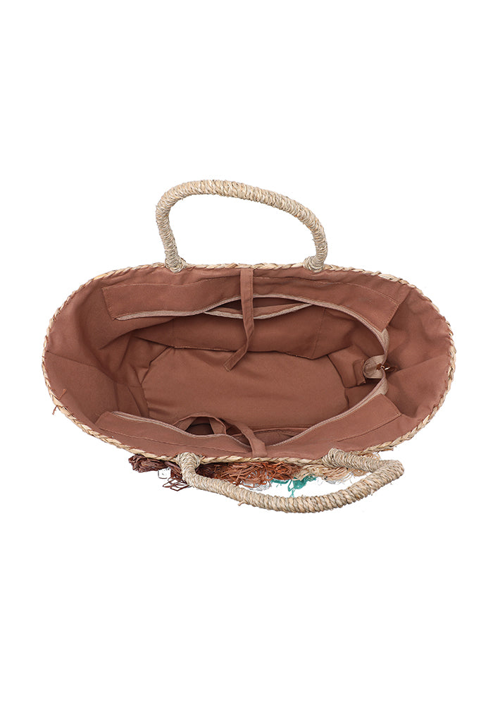 Floral Embellished Straw Tote Bag
