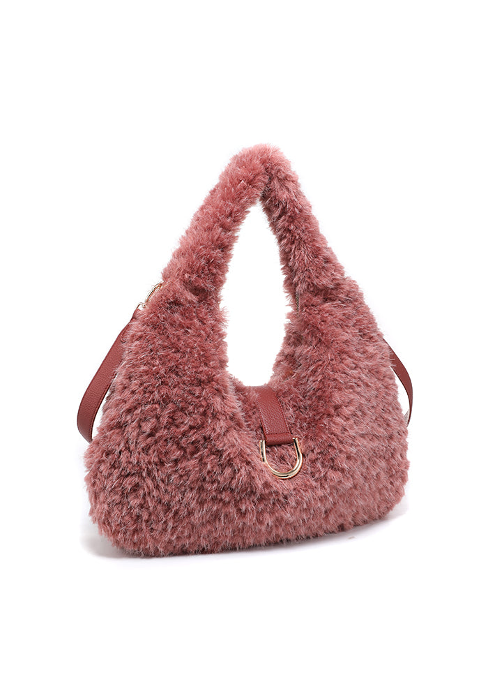 Teddy Bouclé D-Ring Hobo Shoulder Bag