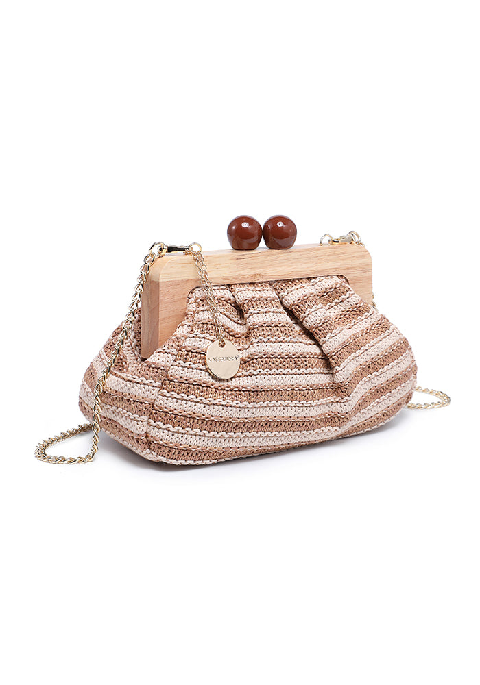 KASSANDRA Striped Woven Clutch Bag with Wooden Frame