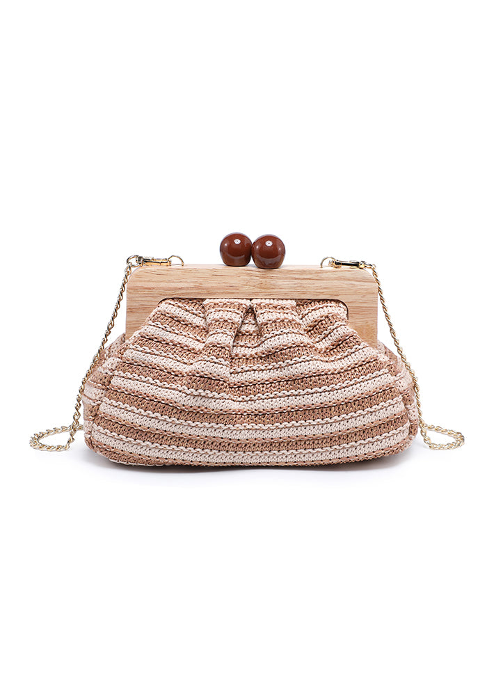 KASSANDRA Striped Woven Clutch Bag with Wooden Frame