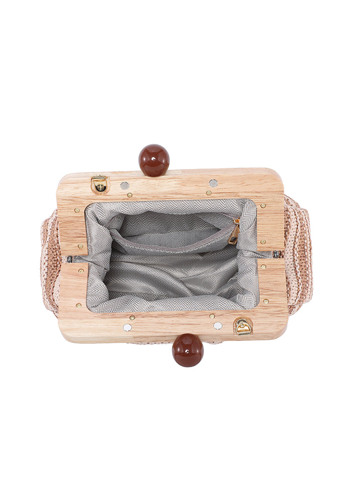 KASSANDRA Striped Woven Clutch Bag with Wooden Frame