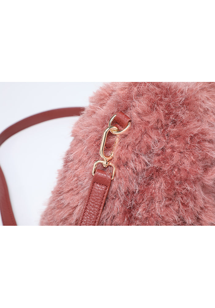 Teddy Bouclé Beaded-Handle Drawstring Shoulder Bag