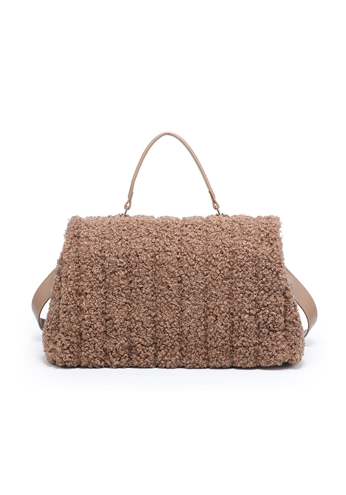 Teddy Bouclé Flap Satchel with Turn-Lock