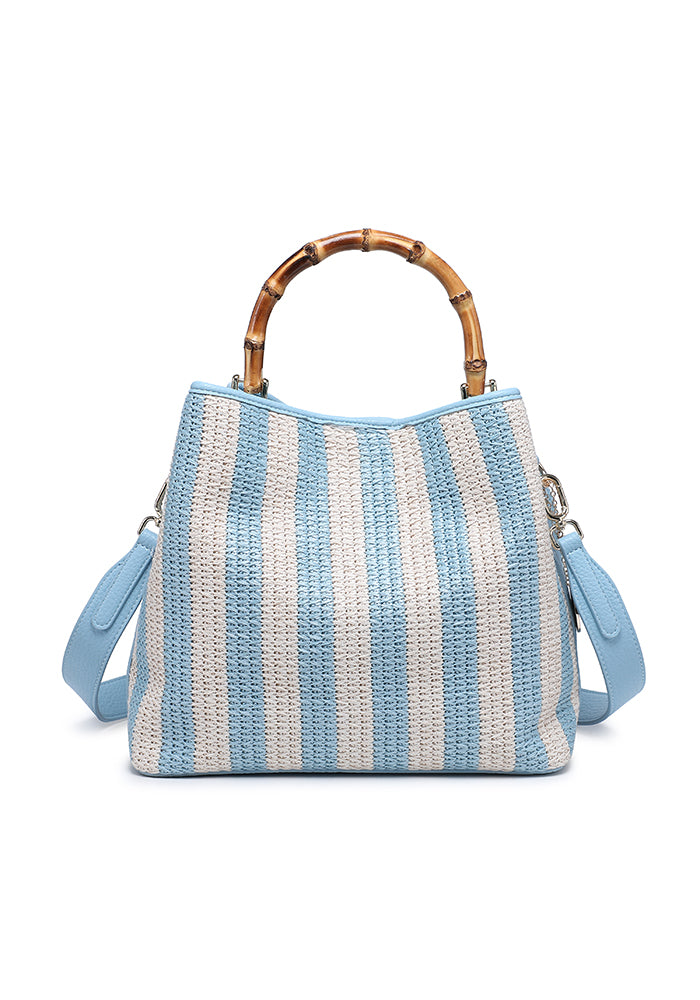 KASSANDRA Chic Striped Woven Tote Bag with Bamboo Handle