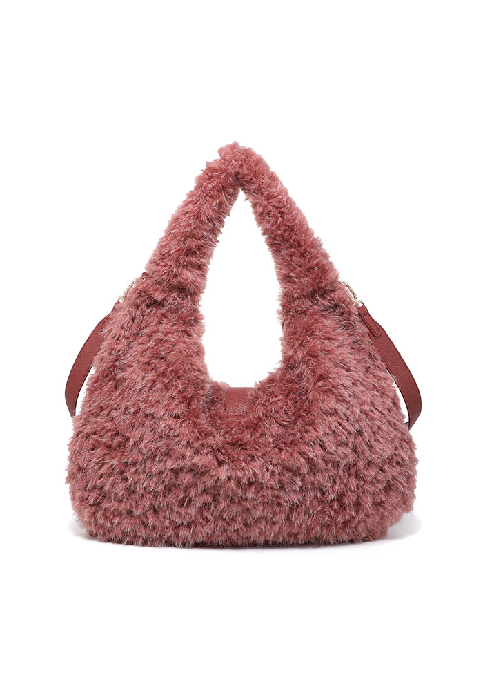 Teddy Bouclé D-Ring Hobo Shoulder Bag