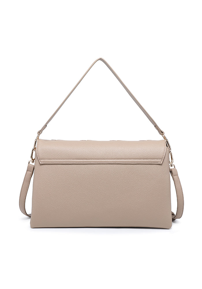 Woven Patchwork Accordion Flap Shoulder Bag