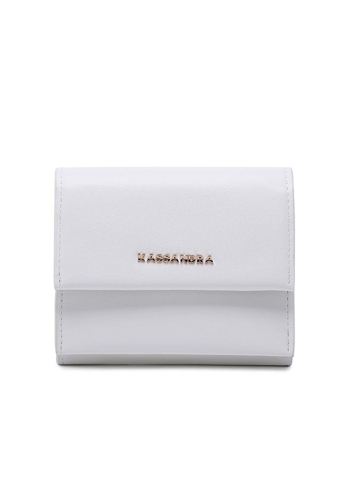 KASSANDRA Compact Leather Fold Wallet White