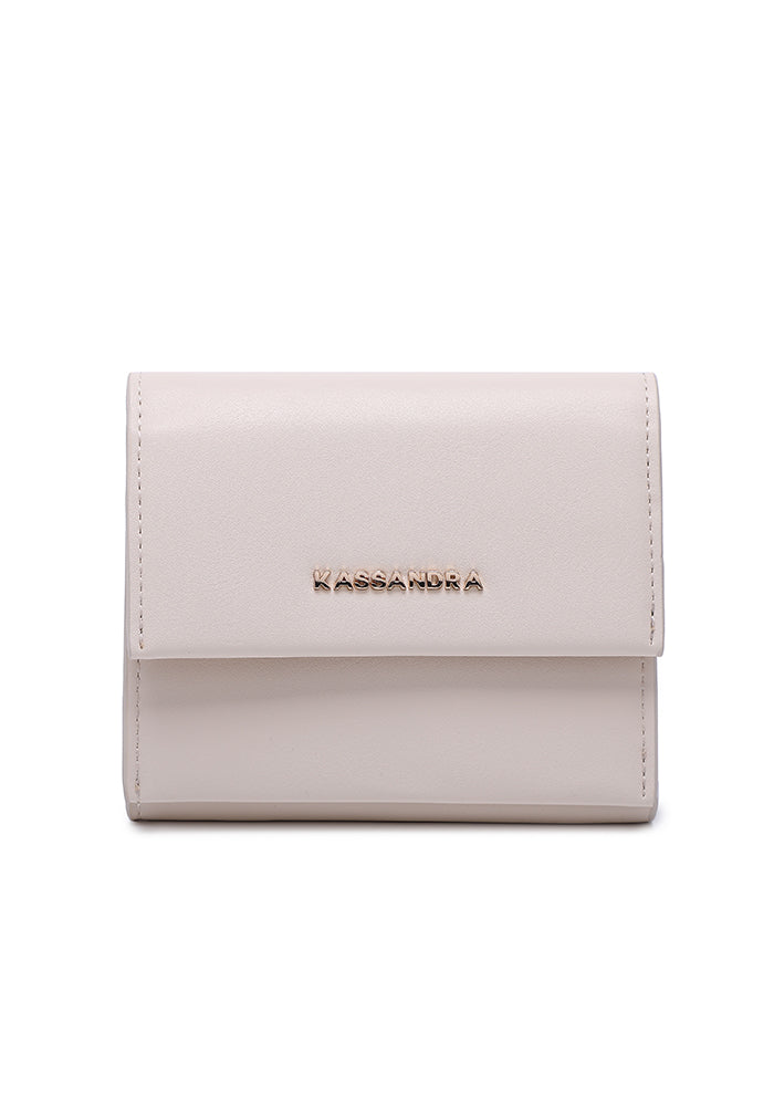 KASSANDRA Compact Leather Fold Wallet Beige