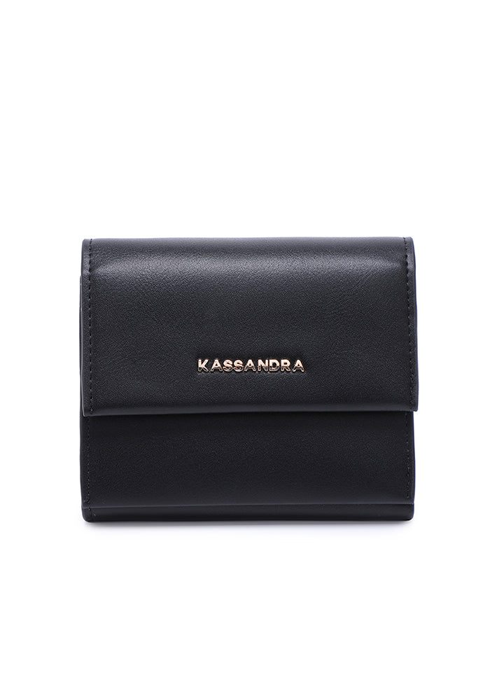 KASSANDRA Compact Leather Fold Wallet Black