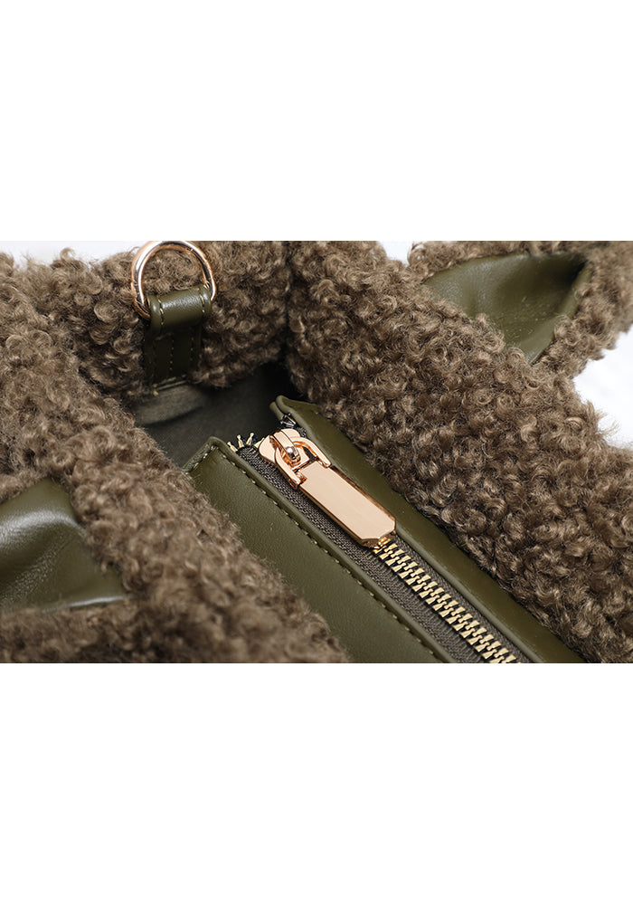 Teddy Bouclé Structured Tote with Wide Strap