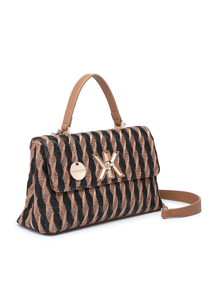 Elegant Geometric Patterned Flap Shoulder Bag