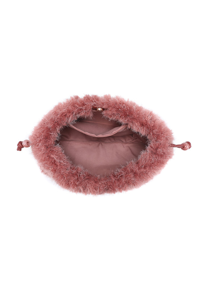 Teddy Bouclé Beaded-Handle Drawstring Shoulder Bag