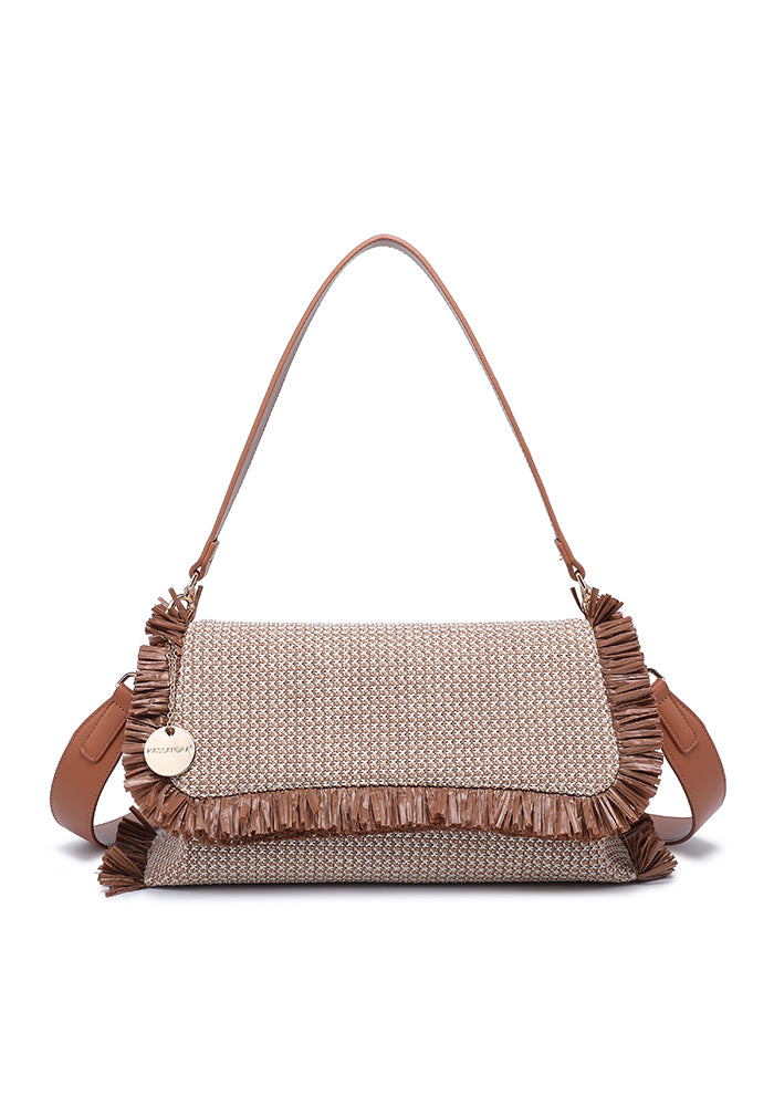 Chic Fringe Flap Shoulder Bag with Textured Woven Design