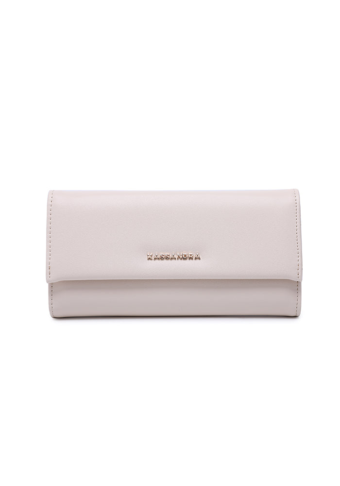 KASSANDRA Elegant Long Leather Wallet Beige