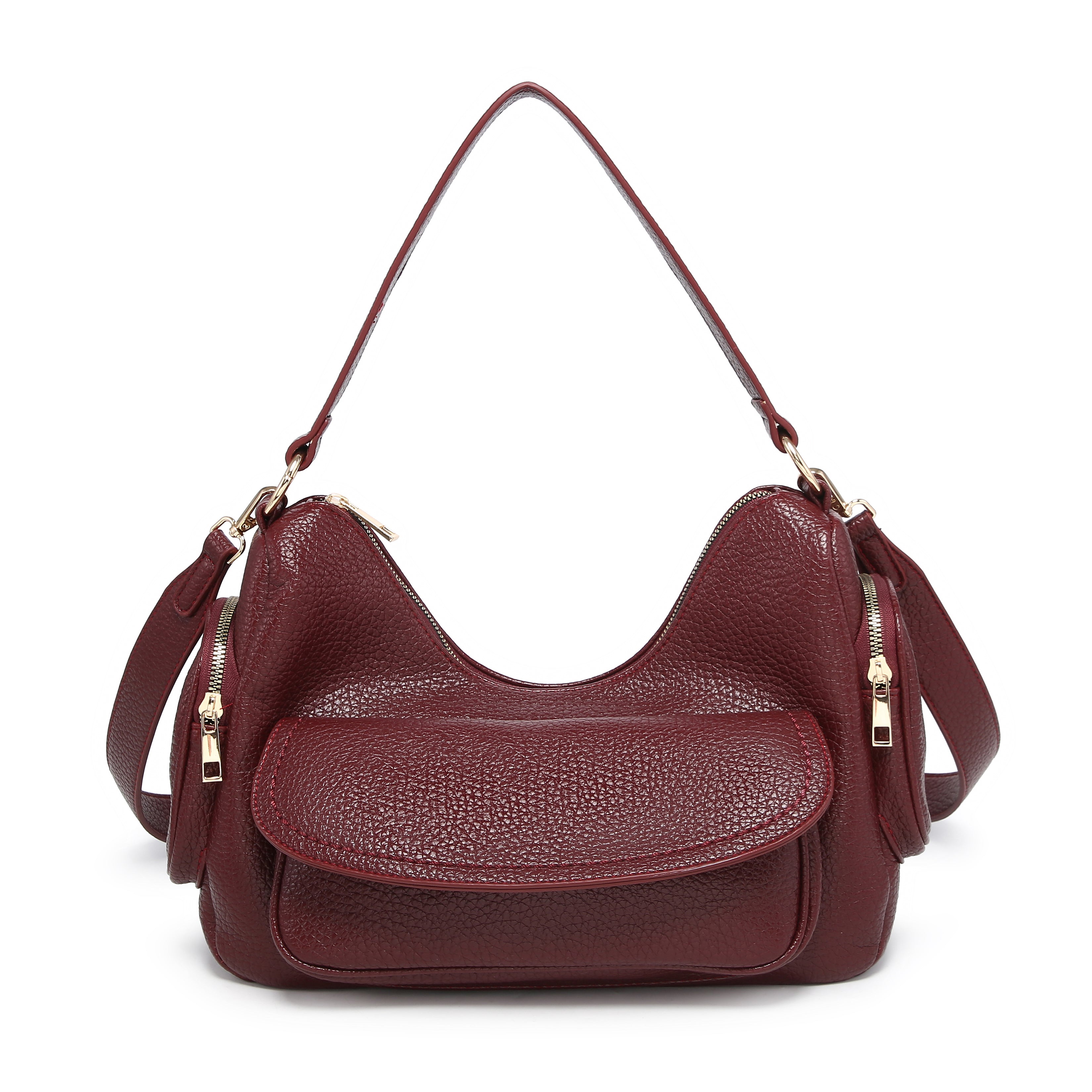 KASSANDRA Pebbled Shoulder Satchel Bag Wine