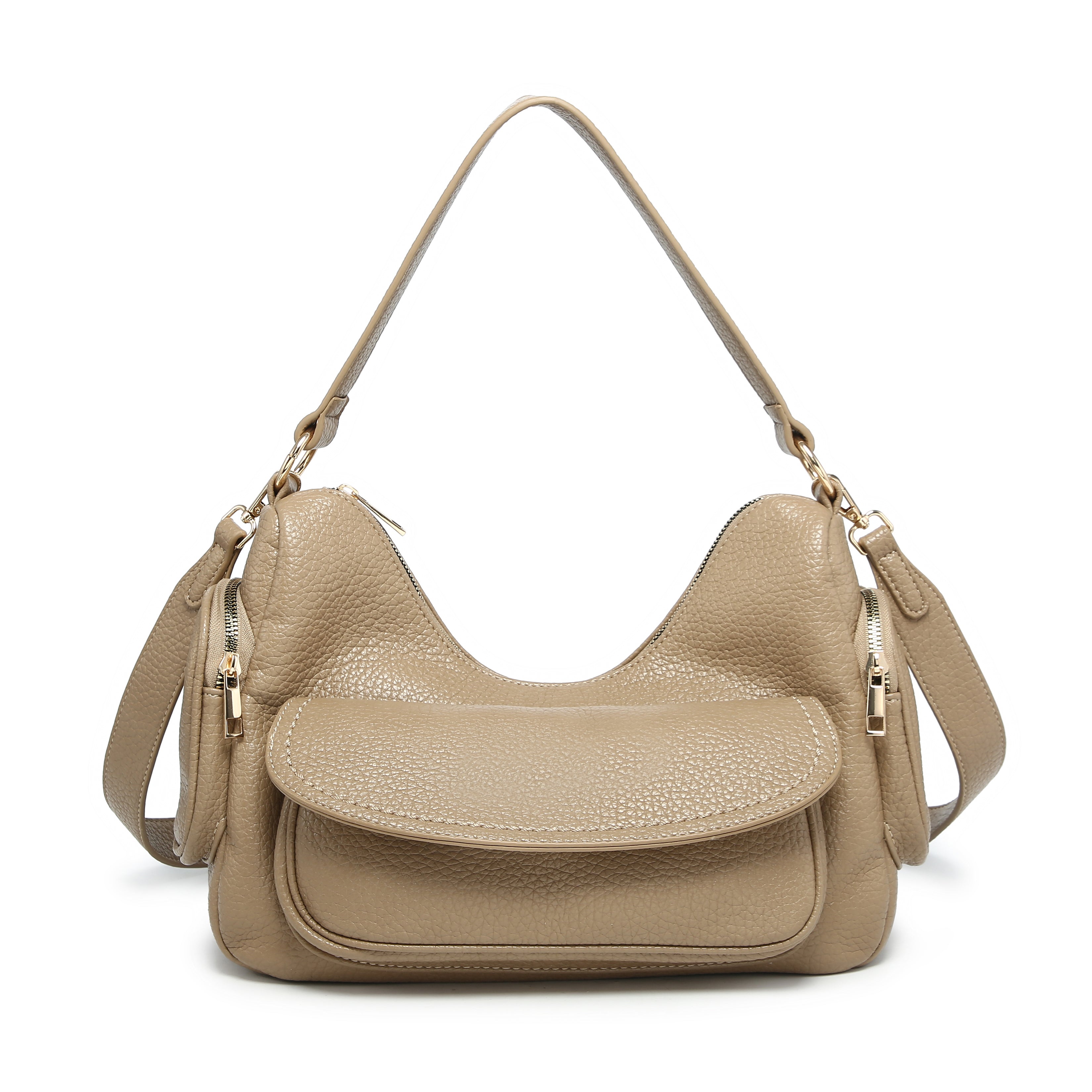 KASSANDRA Pebbled Shoulder Satchel Bag Taupe