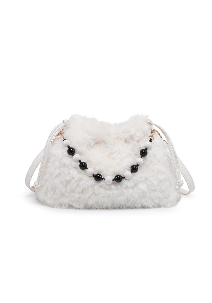 Teddy Bouclé Beaded-Handle Drawstring Shoulder Bag