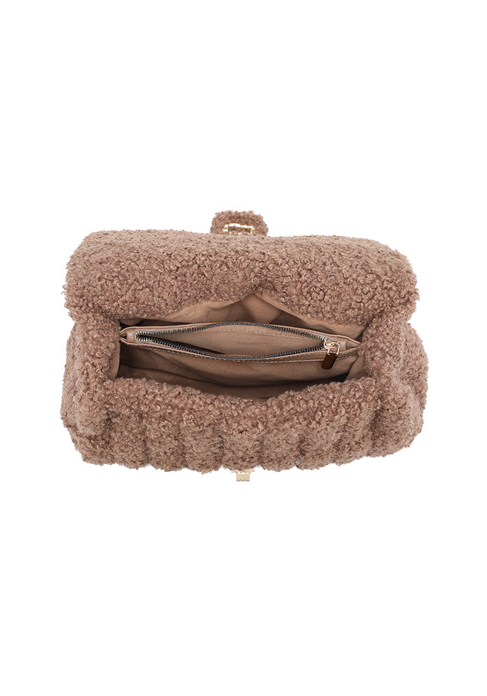 Teddy Bouclé Flap Satchel with Turn-Lock