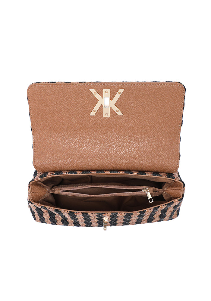 Elegant Geometric Patterned Flap Shoulder Bag