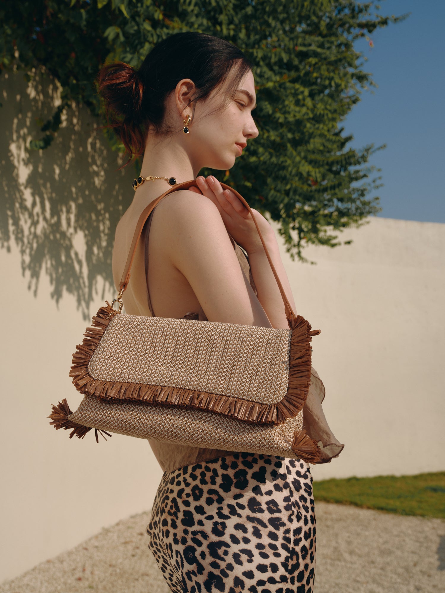 Chic Fringe Flap Shoulder Bag with Textured Woven Design