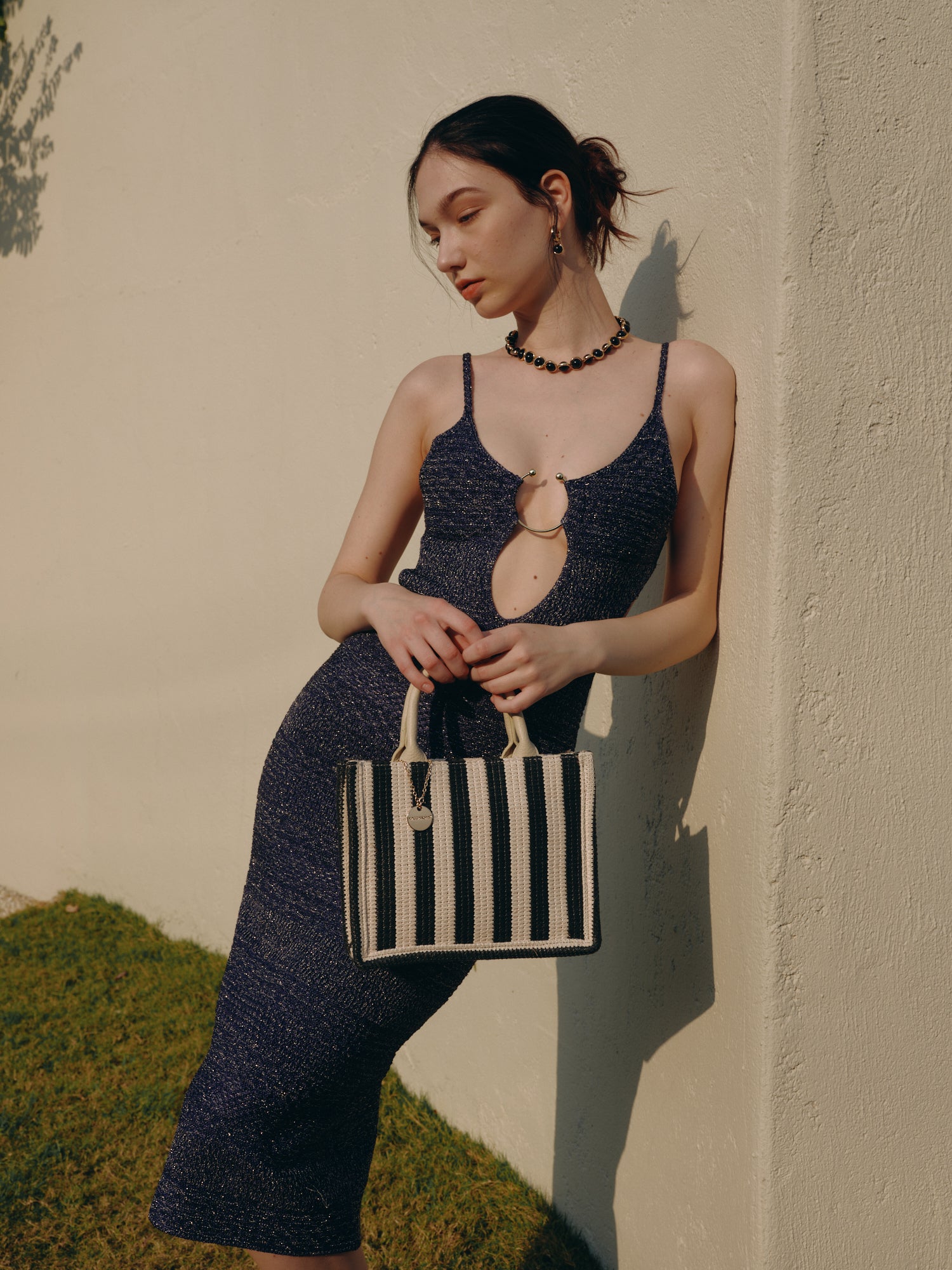 Chic Striped Woven Mini Tote Bag