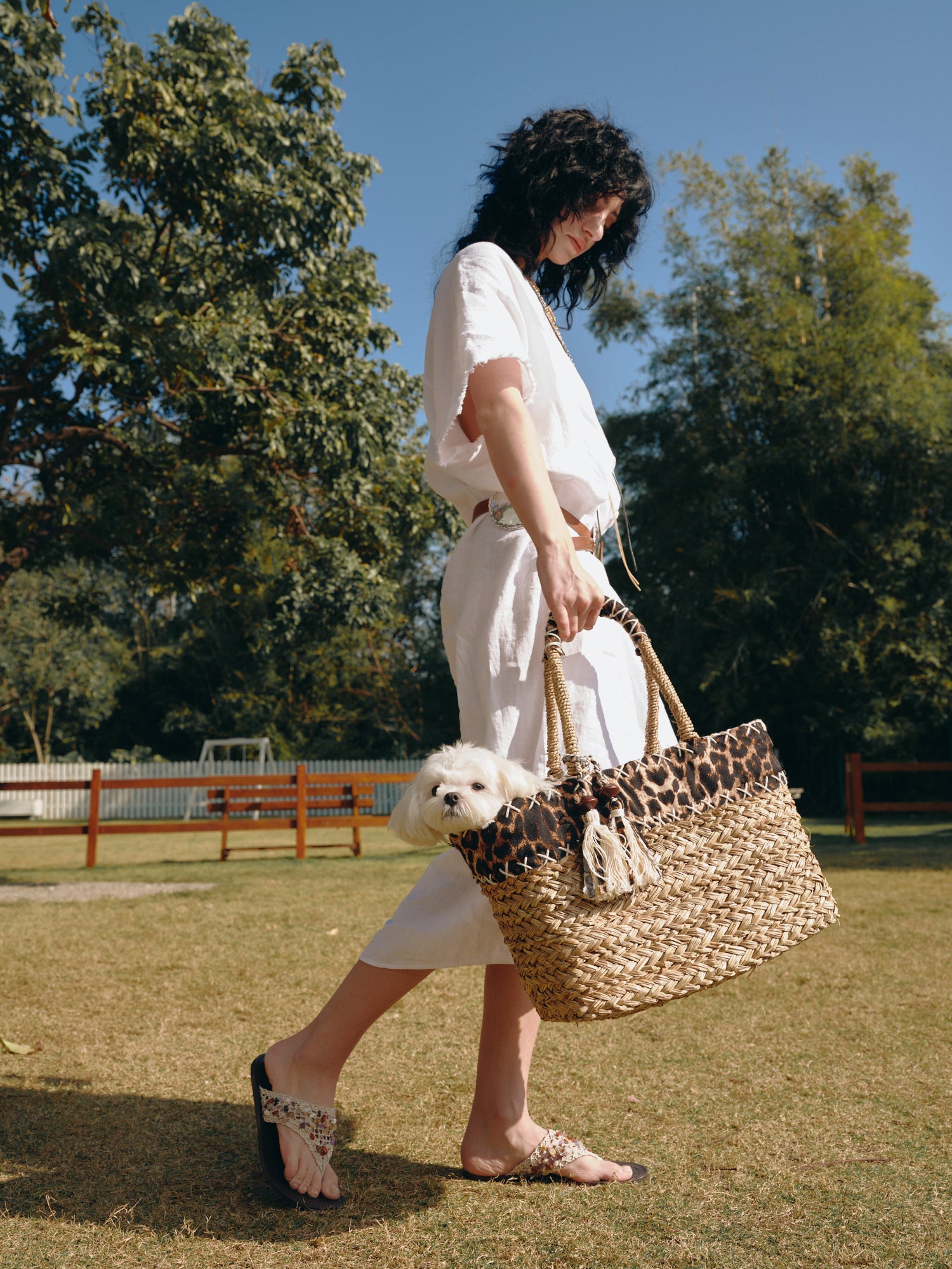 Leopard Print Straw Tote Bag with Tassels