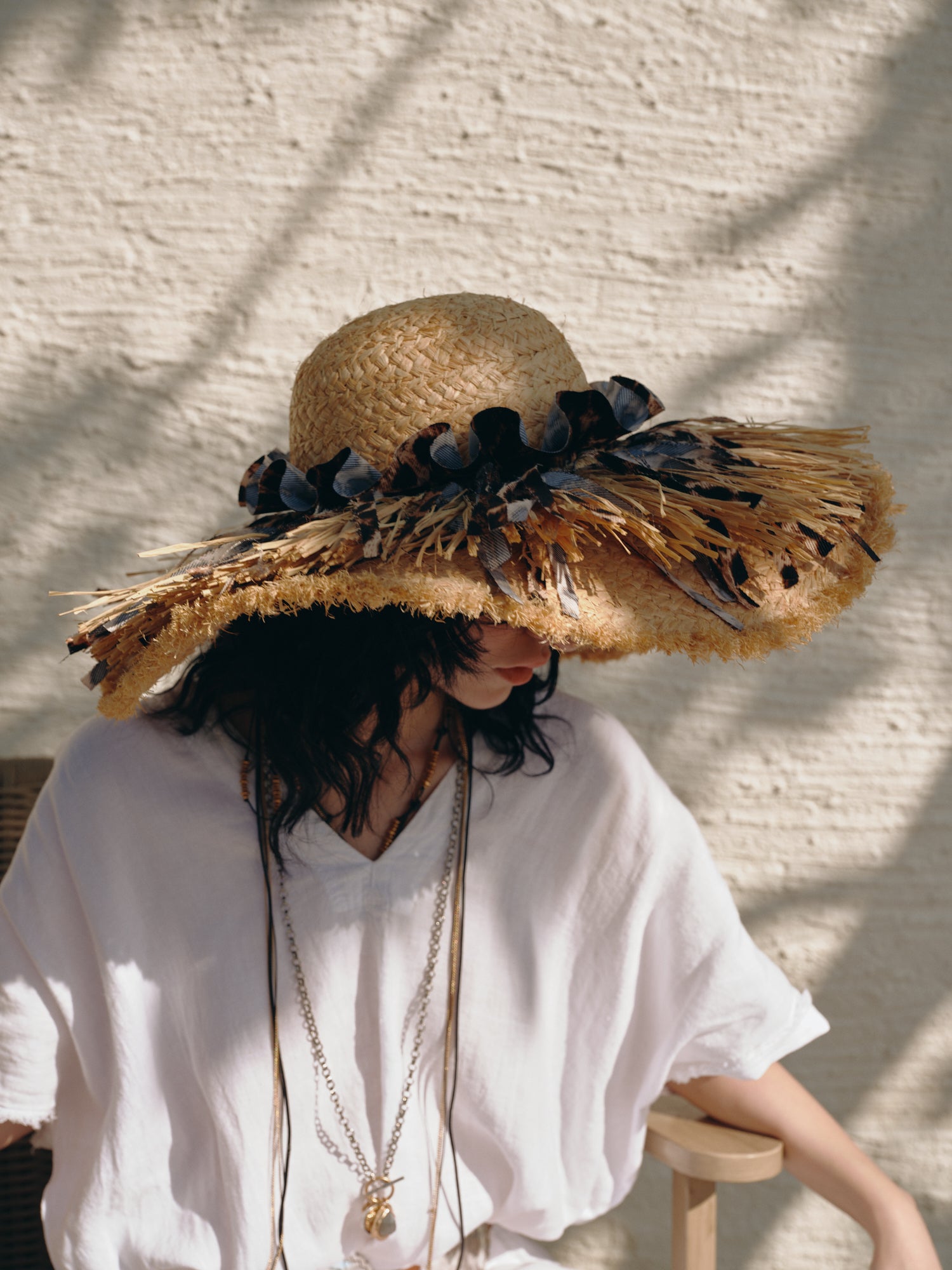 KASSANDRA Leopard Print Fringed Straw Hat