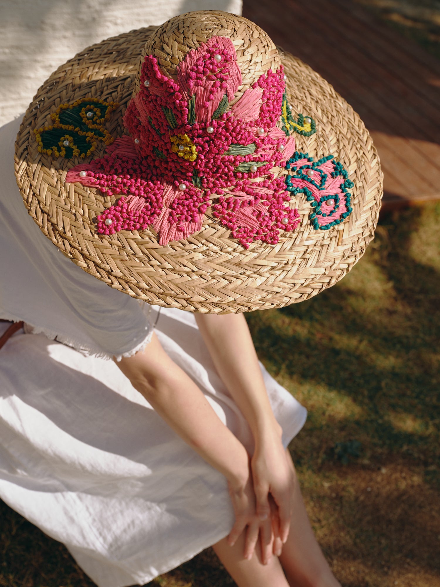 KASSANDRA Vibrant Floral Embroidered Straw Hat