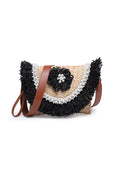 KASSANDRA Colorful Fringe Straw Crossbody Bag with Pearl Decoration Black