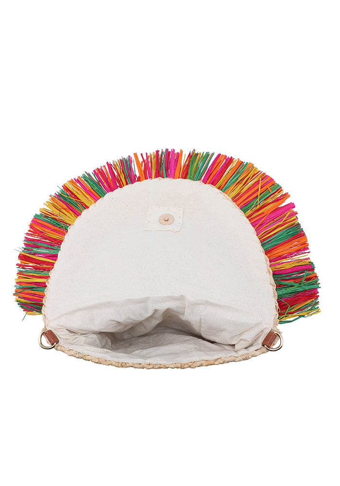 KASSANDRA Colorful Fringe Straw Crossbody Bag with Pearl Decoration