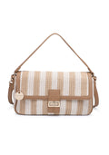 KASSANDRA Chic Striped Woven Shoulder Bag with Sophisticated Turn Lock Beige