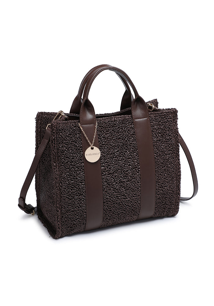 KASSANDRA Textured Bouclé Tote Bag with Leather Accents