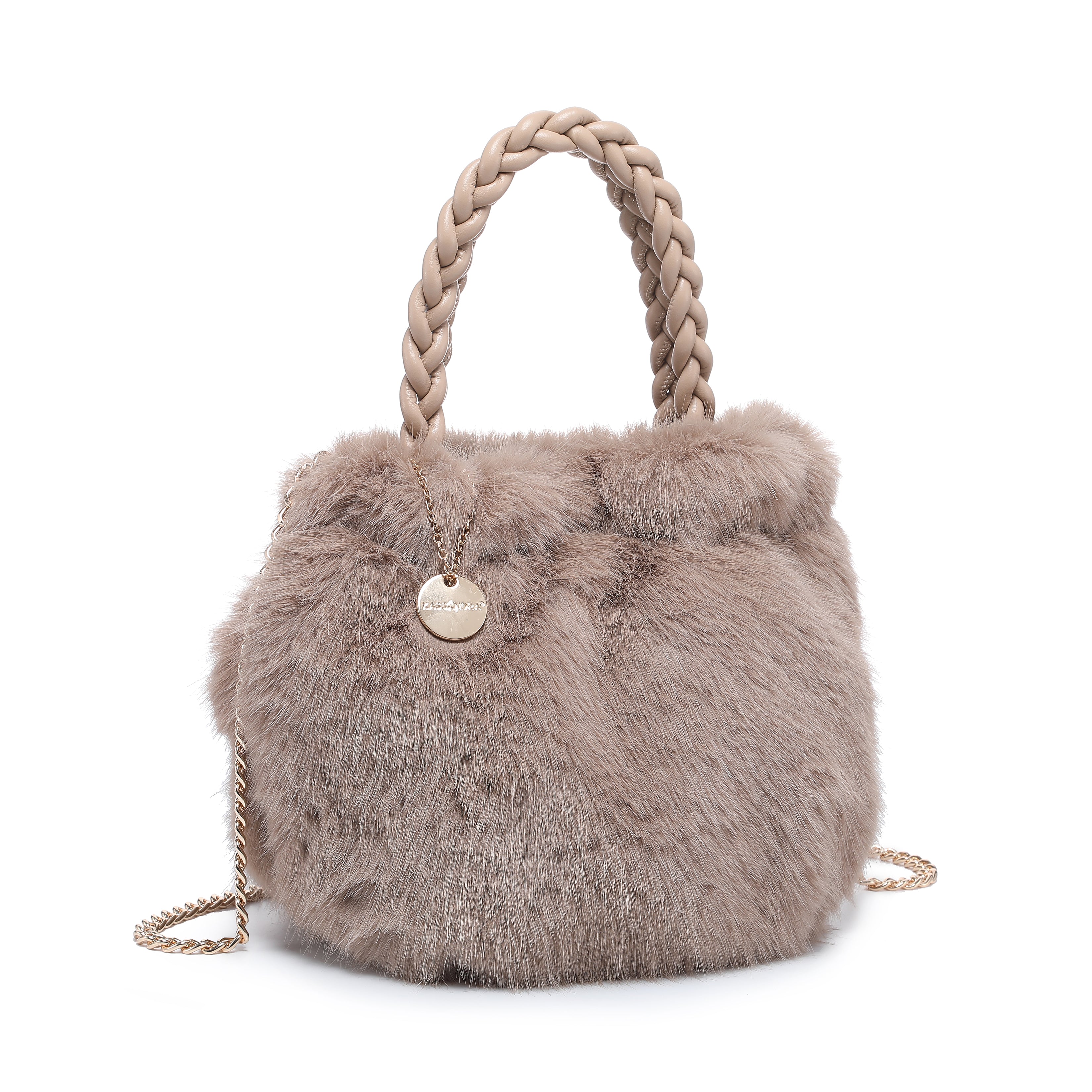 Mini Faux Fur Tote with Braided Handle