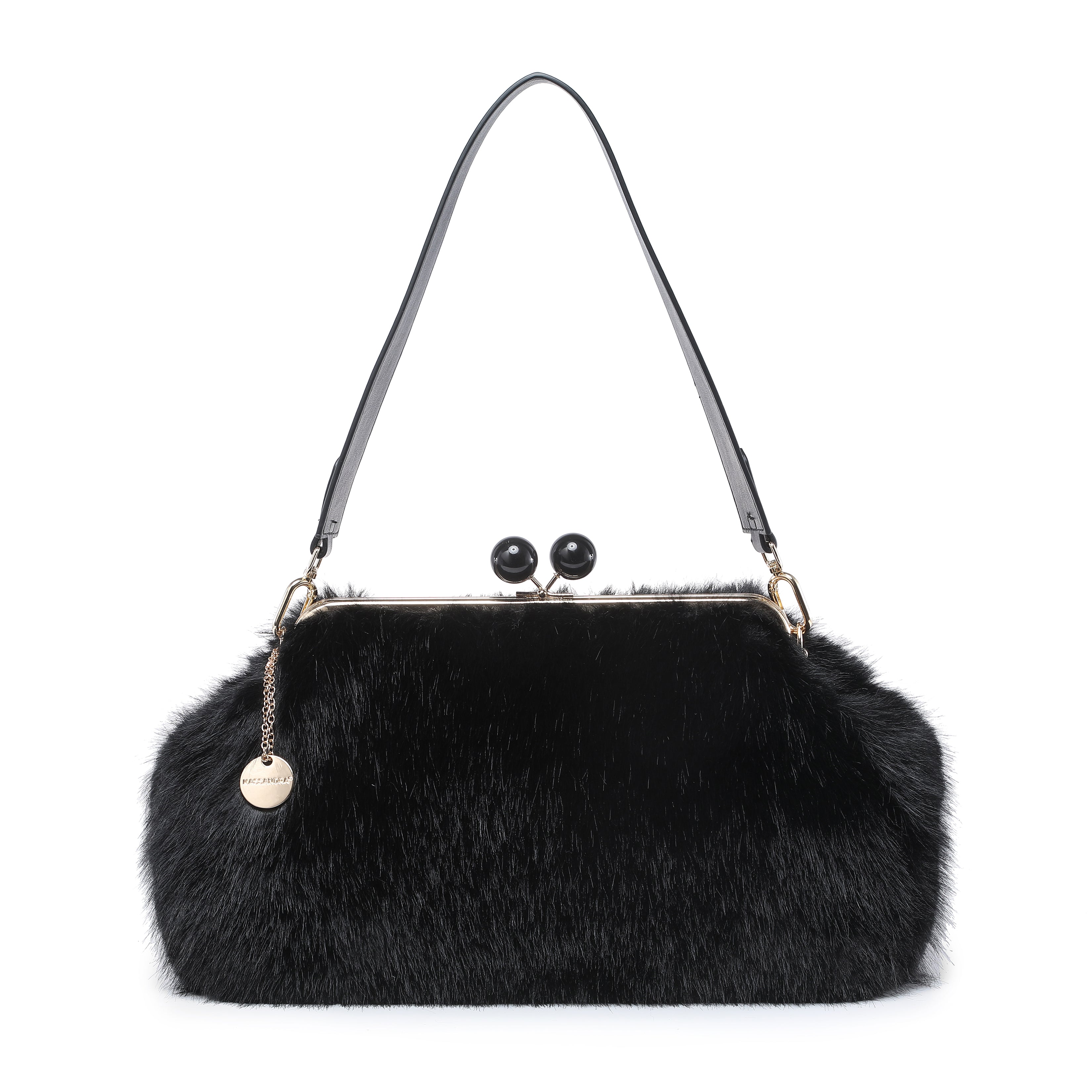 Faux Fur Frame Shoulder Bag with Ball Clasp