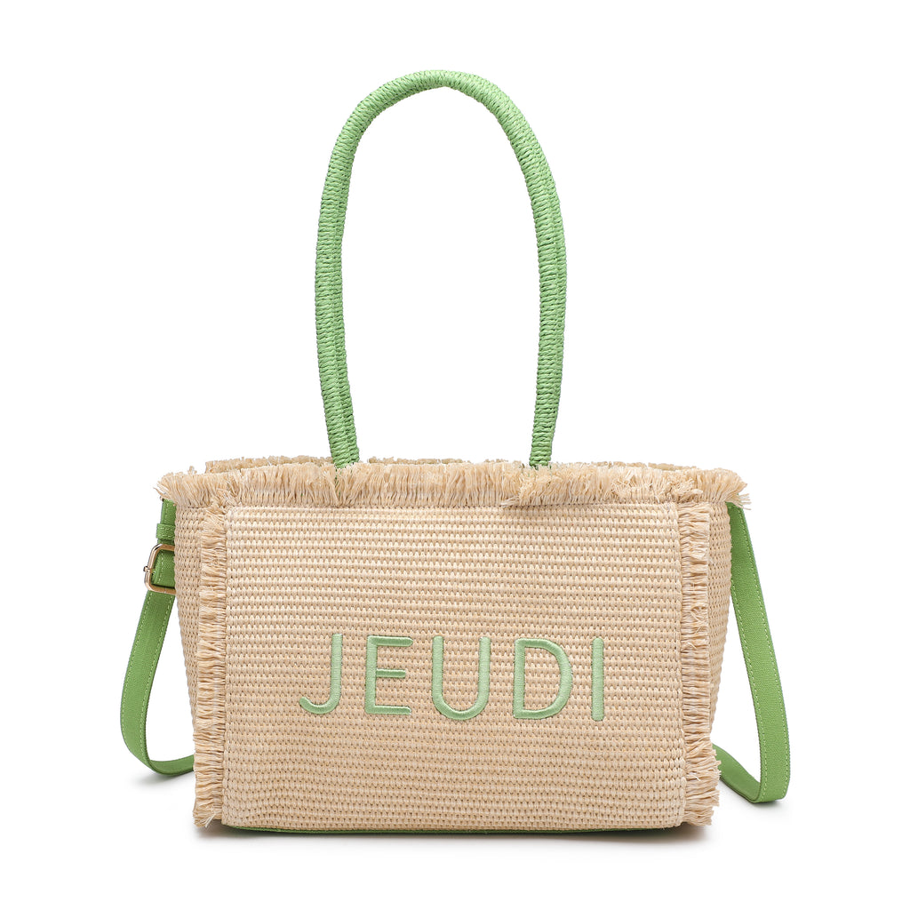 KASSANDRA The Ostuni – Embellished Straw Shopper Green