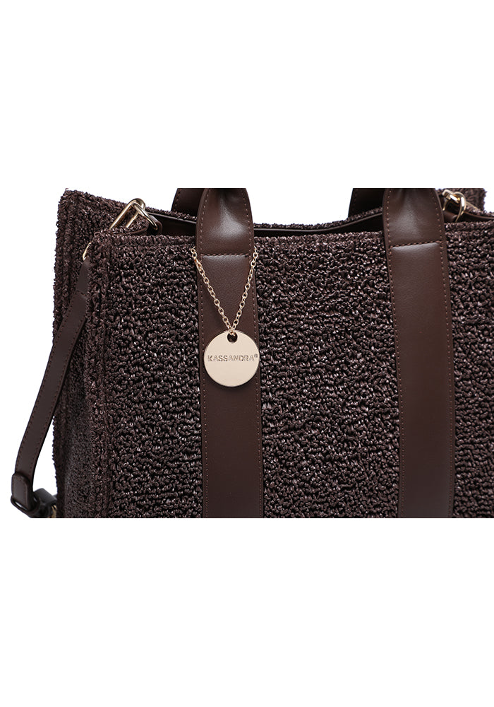 KASSANDRA Textured Bouclé Tote Bag with Leather Accents