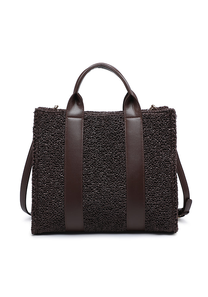 KASSANDRA Textured Bouclé Tote Bag with Leather Accents
