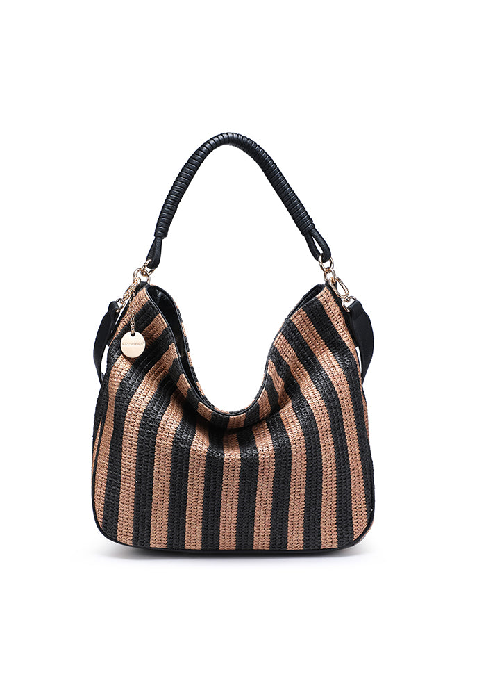 KASSANDRA The Atrani – Striped Woven Hobo Bag Dark Brown