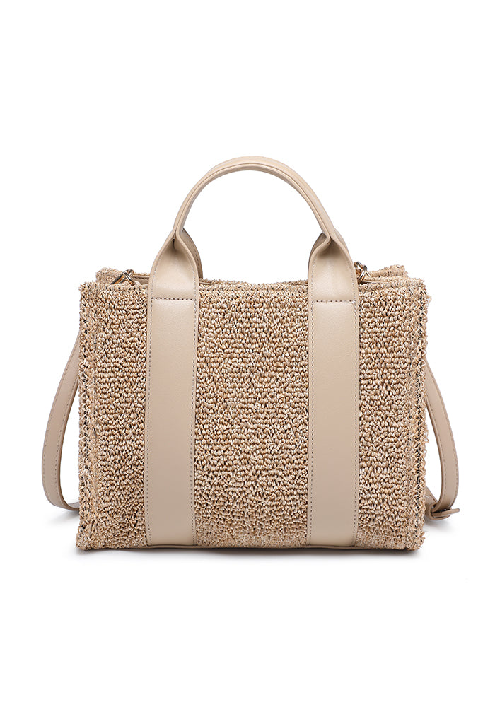 KASSANDRA Chic Bouclé Mini Tote Bag with Leather Accents
