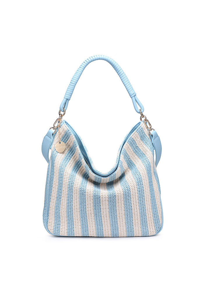 KASSANDRA The Atrani – Striped Woven Hobo Bag Navy