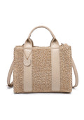 KASSANDRA Chic Bouclé Mini Tote Bag with Leather Accents Beige
