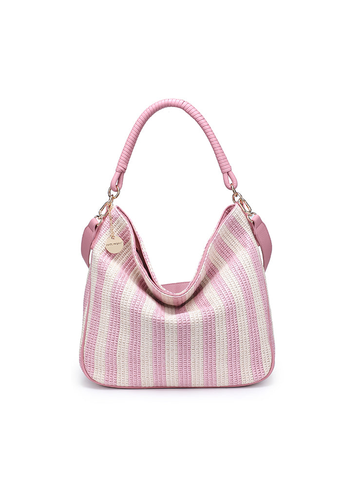 KASSANDRA The Atrani – Striped Woven Hobo Bag Pink
