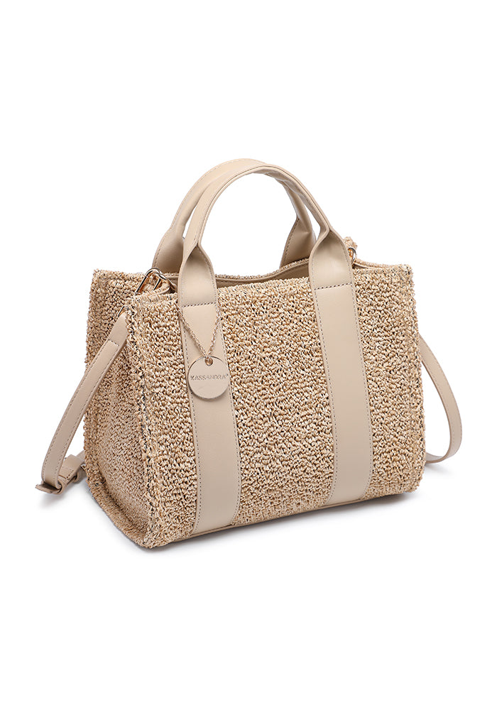 KASSANDRA Chic Bouclé Mini Tote Bag with Leather Accents