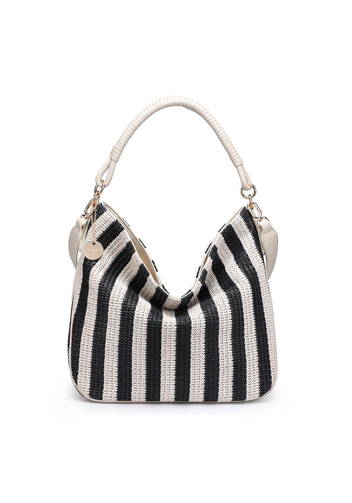 KASSANDRA The Atrani – Striped Woven Hobo Bag Black
