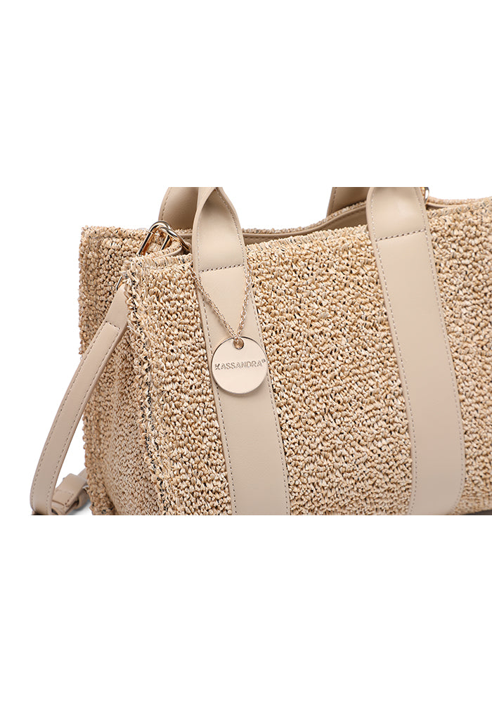 KASSANDRA Chic Bouclé Mini Tote Bag with Leather Accents