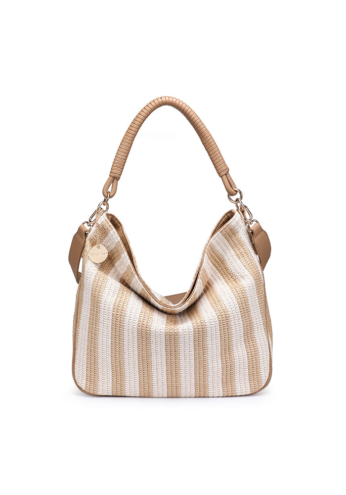 KASSANDRA Sophisticated Striped Hobo Bag with Elegant Shoulder Strap Beige