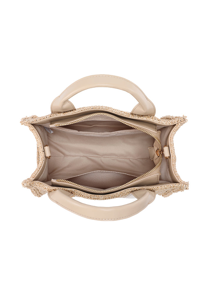KASSANDRA Chic Bouclé Mini Tote Bag with Leather Accents