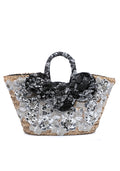 KASSANDRA Sequin Floral Embellished Straw Tote Bag Black