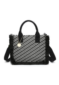 KASSANDRA Chic Diagonal Striped Woven Mini Tote Bag Black