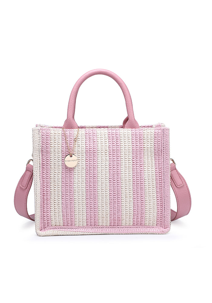KASSANDRA The Vietri – Striped Woven Mini Tote Pink